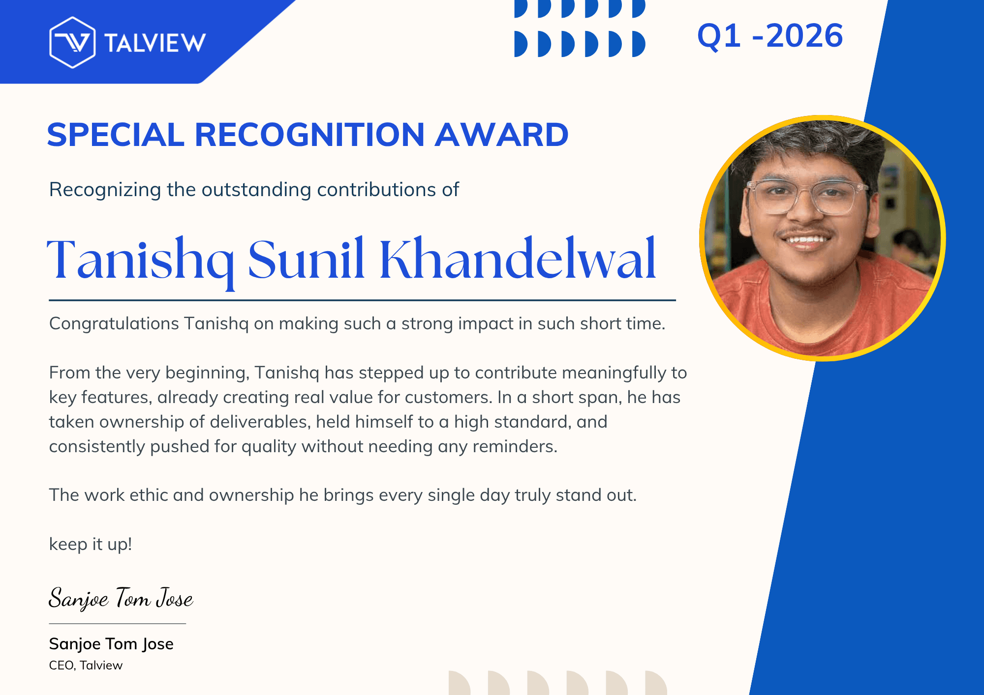 Special Recognition Award, Talview, Q1 2026